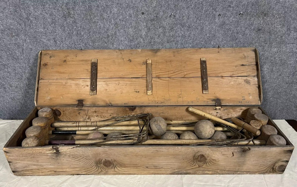 Ancien Jeu De Croquet Avec Boite d'Origine Et Accessoires Pour 8 Joueurs -photo-6