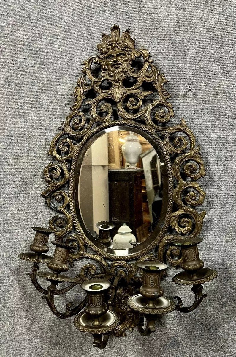 Importante Paire De Miroirs A Appliques De Style Renaissance En Bronze -photo-6