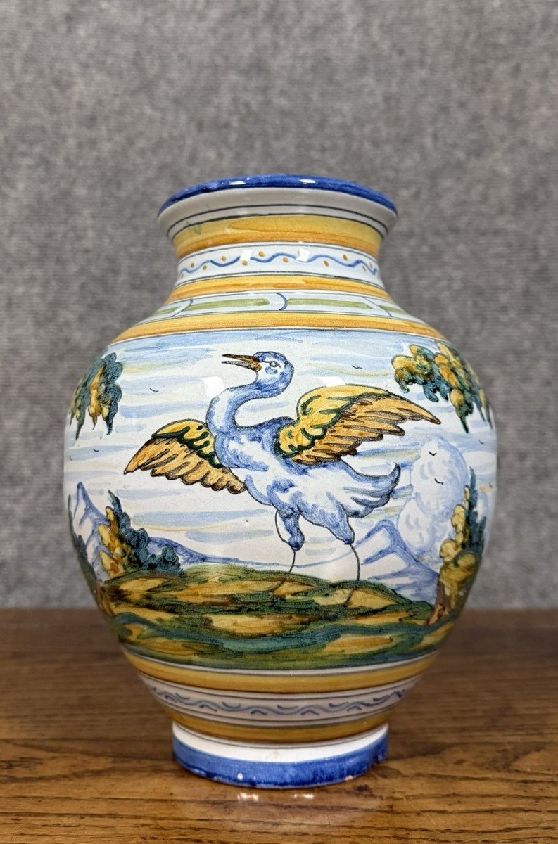 Talavera : Vase En Céramique Peinte à La Main à Décors d'Un Lièvre Et d'Un Oiseau -photo-4