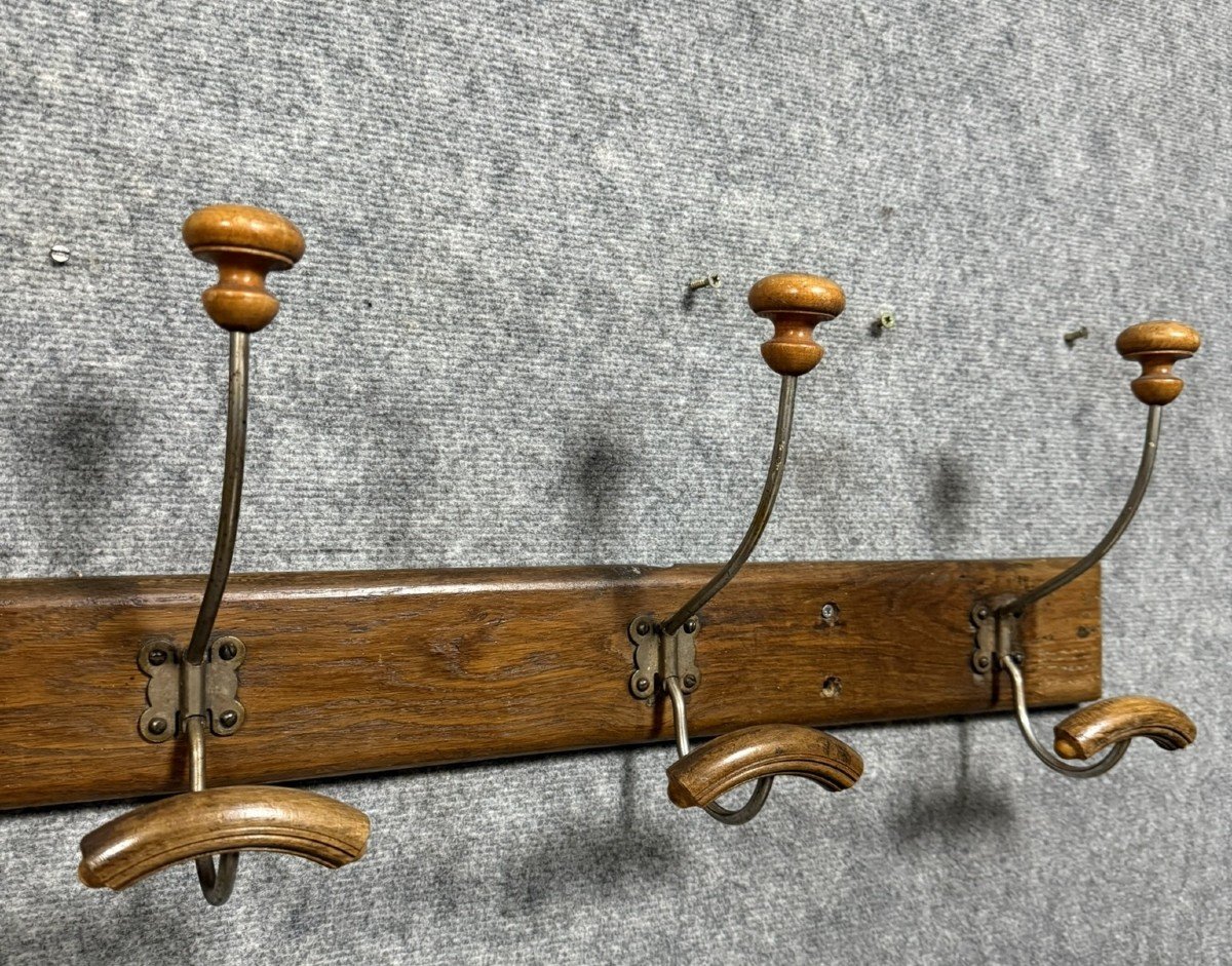 Large Wooden And Metal School Wall Coat Rack -photo-4