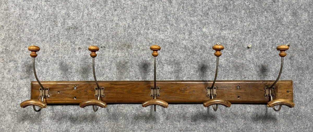 Large Wooden And Metal School Wall Coat Rack 