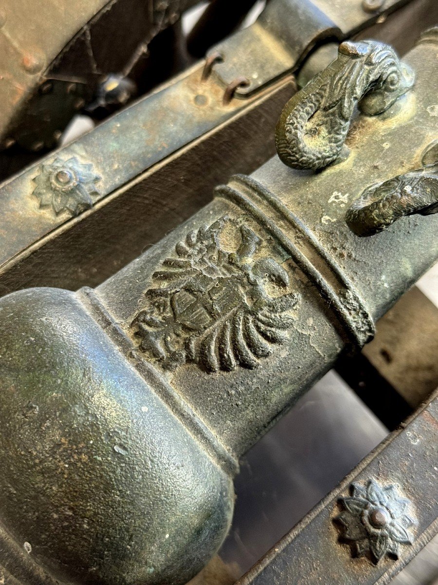 Large Model Of Cannon In Cast Iron, Wood And Repoussé Metal -photo-6