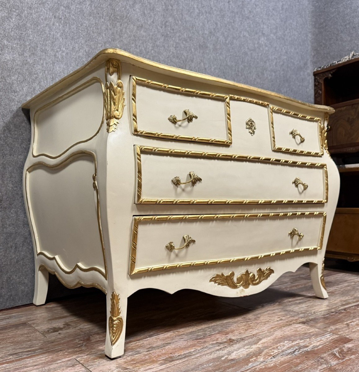 Louis XV Style Curved Chest Of Drawers In Lacquered And Gilded Wood -photo-2