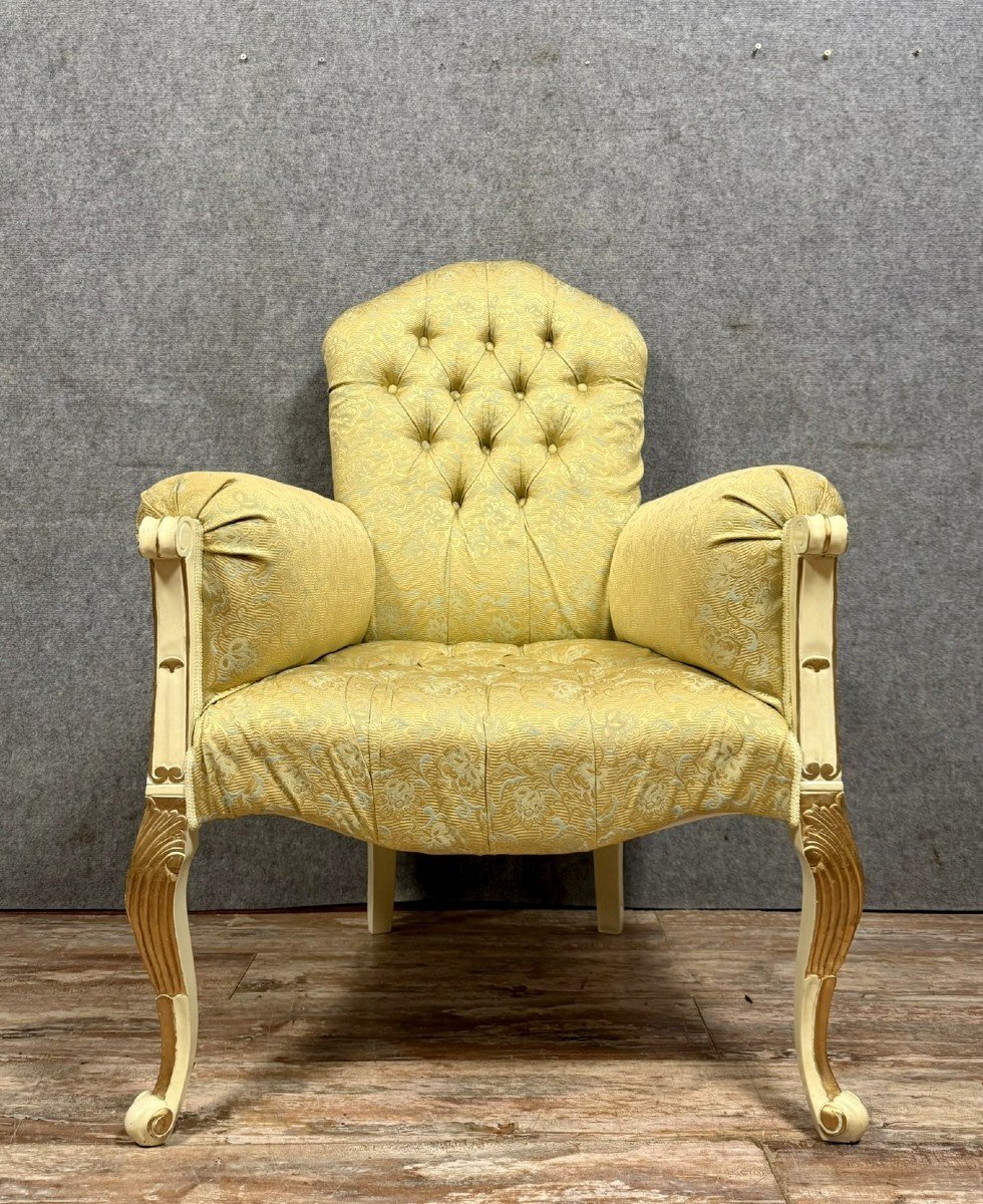 Large Louis XV Style Venetian Armchair In Lacquered And Gilded Wood-photo-1