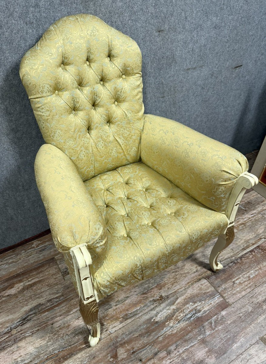 Large Louis XV Style Venetian Armchair In Lacquered And Gilded Wood-photo-2