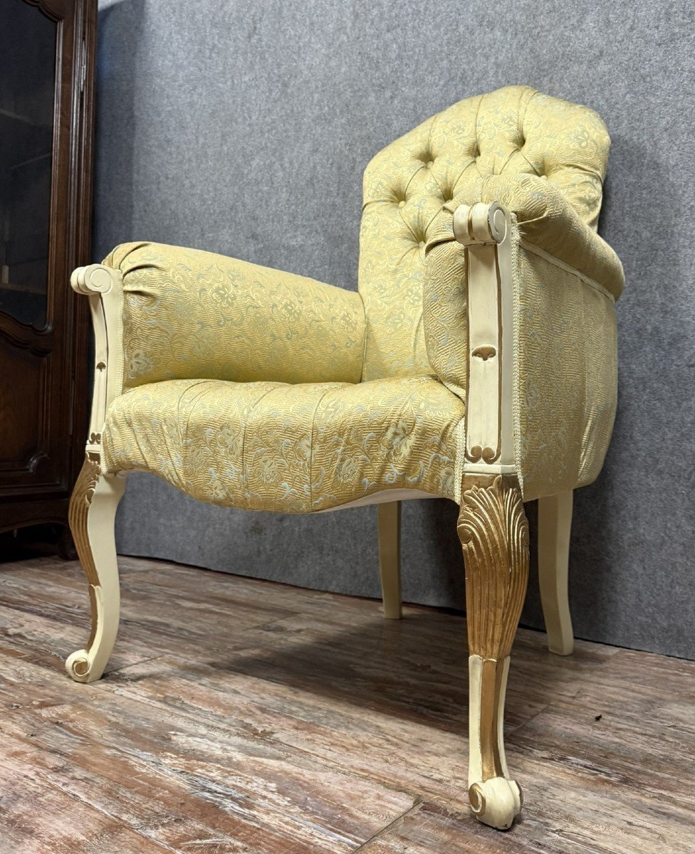 Large Louis XV Style Venetian Armchair In Lacquered And Gilded Wood-photo-3