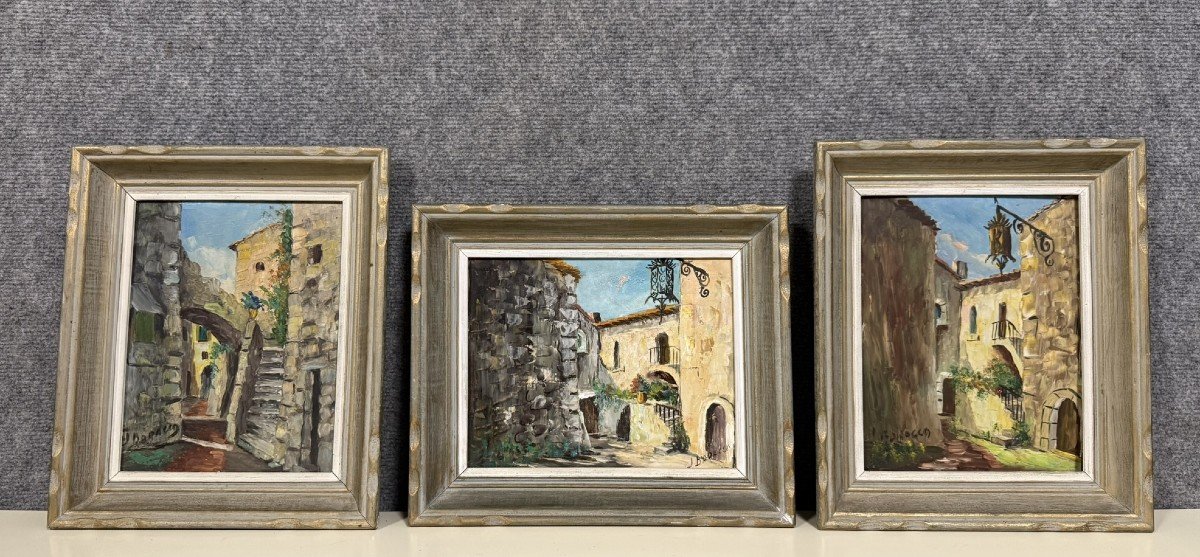 J. Baracco: Three Oils On Panel Streets Of The South Of France 