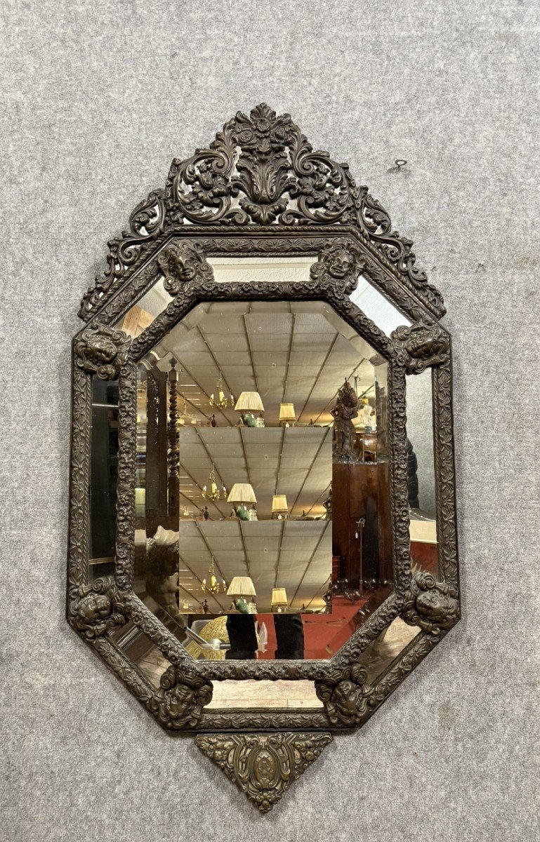 Très Important Miroir A Parcloses En Laiton Repoussé époque Napoléon III  / 150cm  