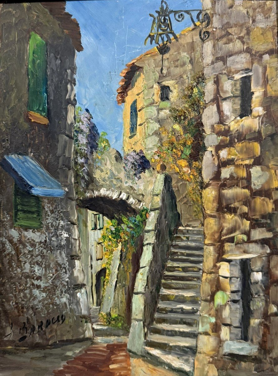 J. Baracco: Oil On Panel Street In The South Of France -photo-3