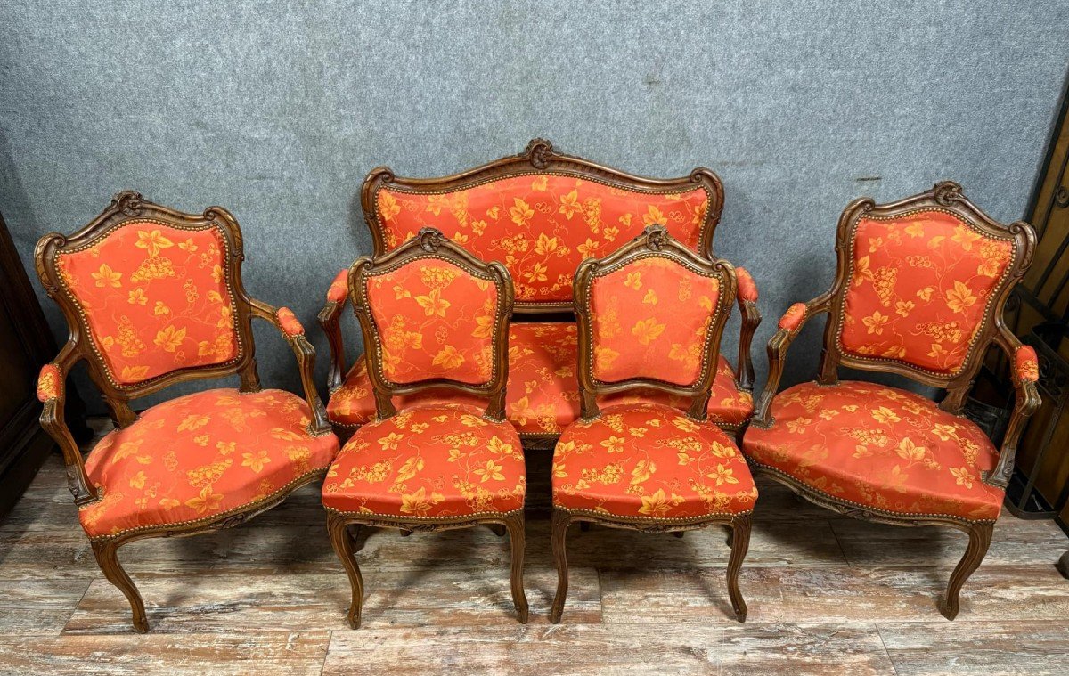 Louis XV Rocaille Style Living Room In Carved Walnut 