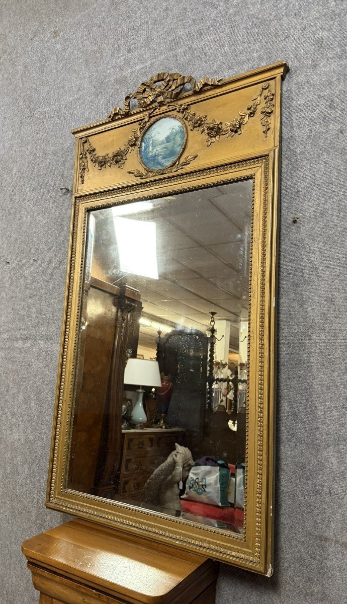 Louis XVI Style Trumeau Mirror In Gilded Wood-photo-2