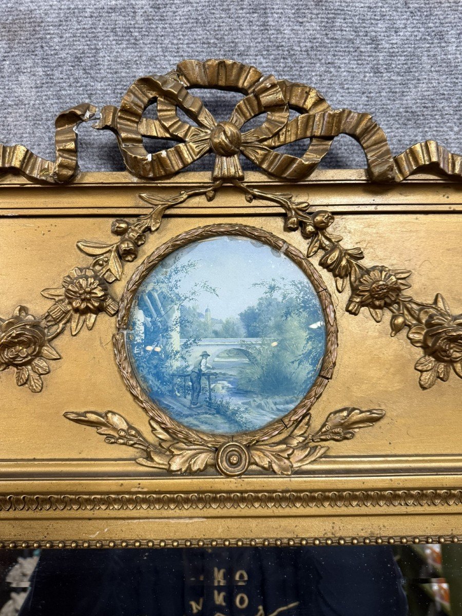 Louis XVI Style Trumeau Mirror In Gilded Wood-photo-3