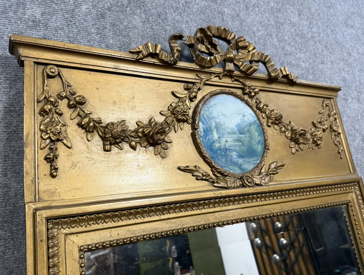 Louis XVI Style Trumeau Mirror In Gilded Wood-photo-4