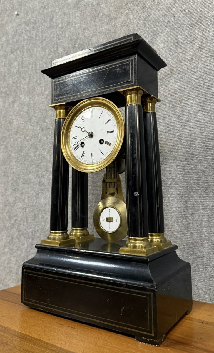 Empire Style Portico Clock In Blackened Wood And Gilded Bronze -photo-3