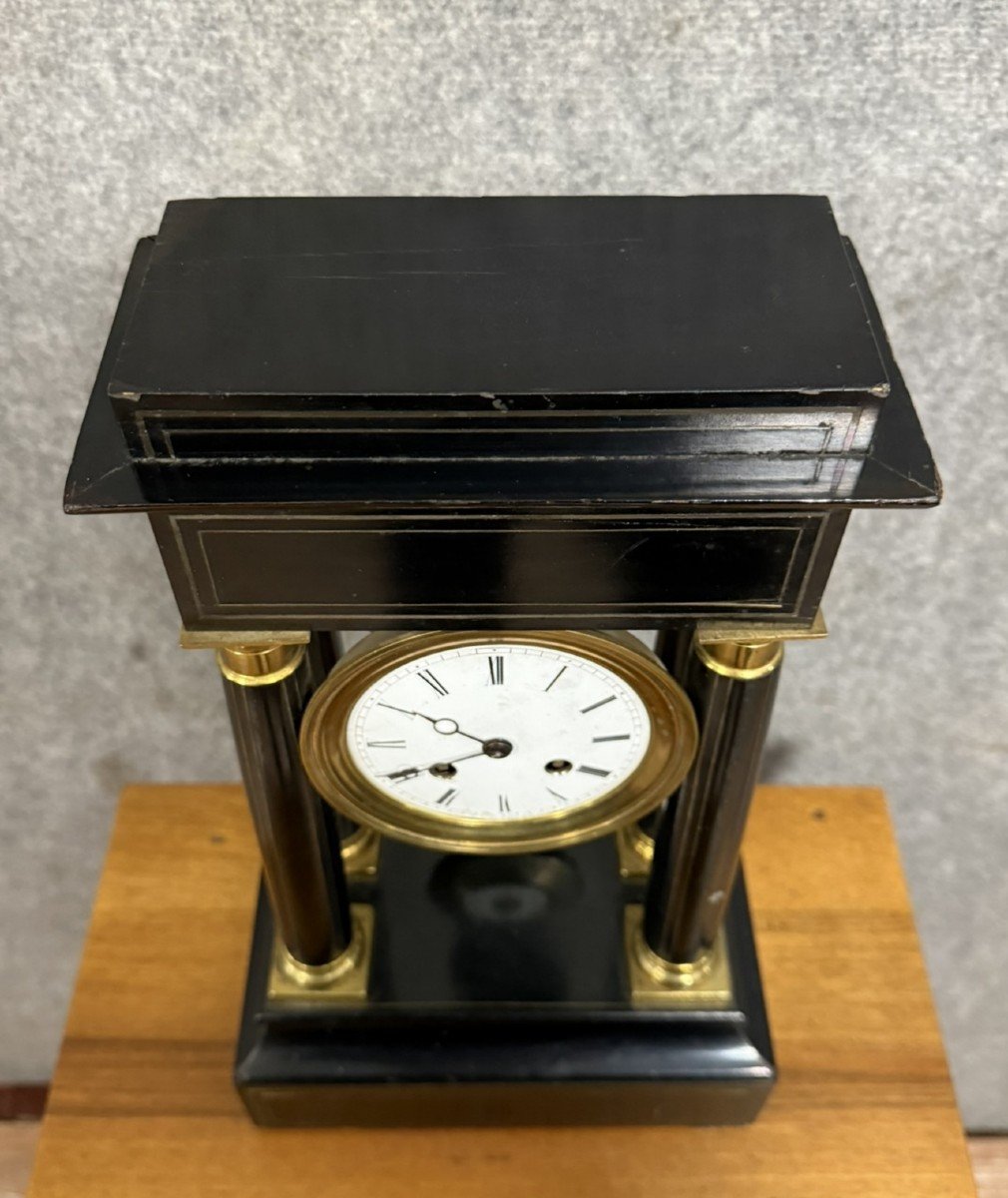 Empire Style Portico Clock In Blackened Wood And Gilded Bronze -photo-4