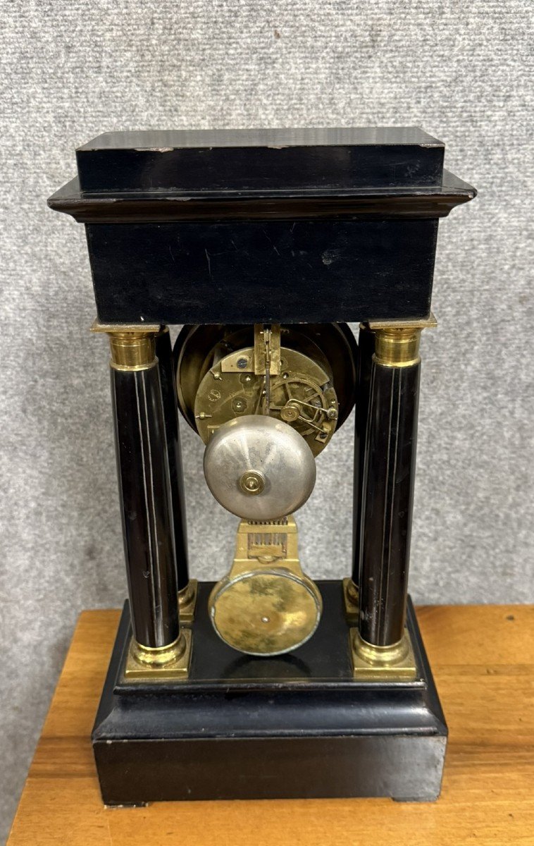 Empire Style Portico Clock In Blackened Wood And Gilded Bronze -photo-6