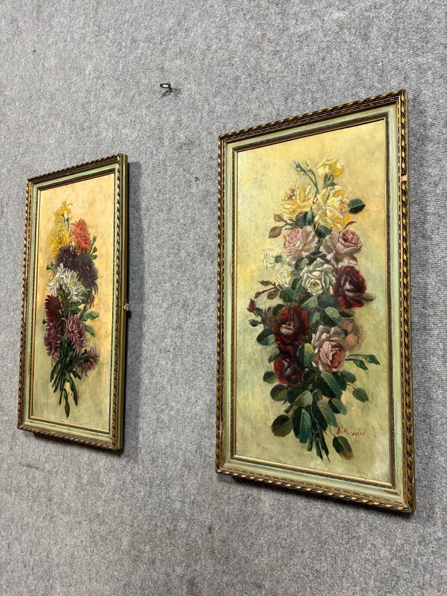 Krugler: Pair Of Oils On Canvas / Still Lifes With Flowers -photo-1