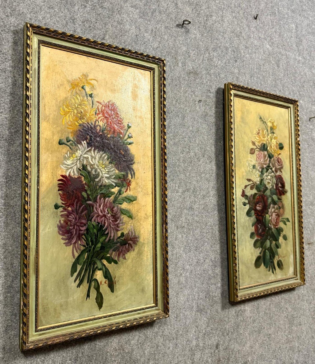 Krugler: Pair Of Oils On Canvas / Still Lifes With Flowers -photo-3