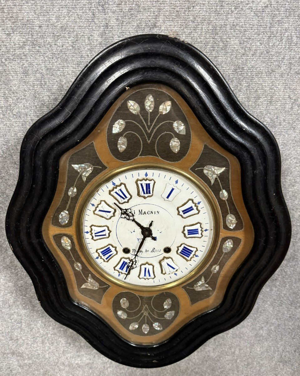 Bull's Eye / Napoleon III Period Clock In Mother-of-pearl Marquetry -photo-3