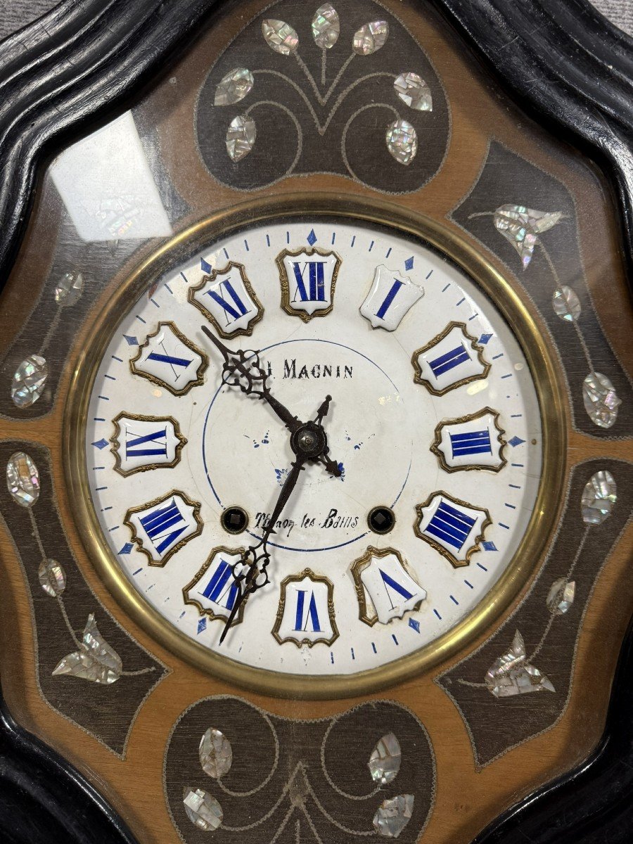 Bull's Eye / Napoleon III Period Clock In Mother-of-pearl Marquetry -photo-4