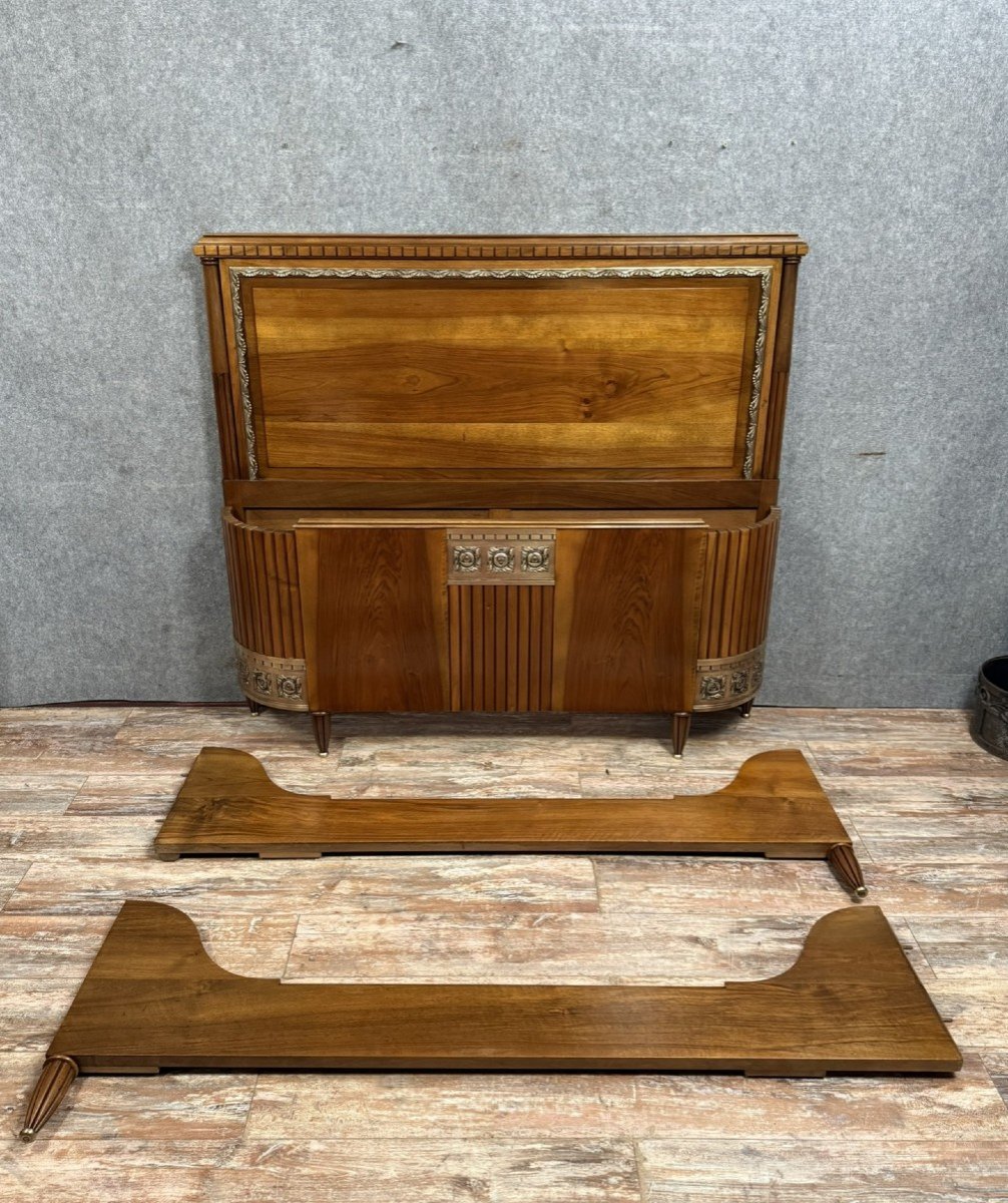 Art Deco Period Basket Bed In Walnut And Chiseled Bronze -photo-1