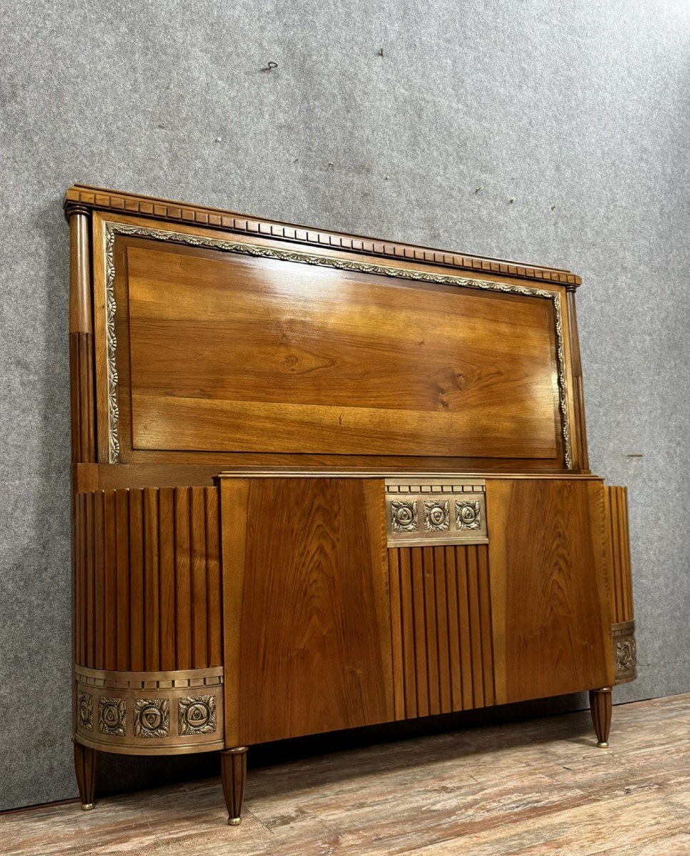 Art Deco Period Basket Bed In Walnut And Chiseled Bronze -photo-2