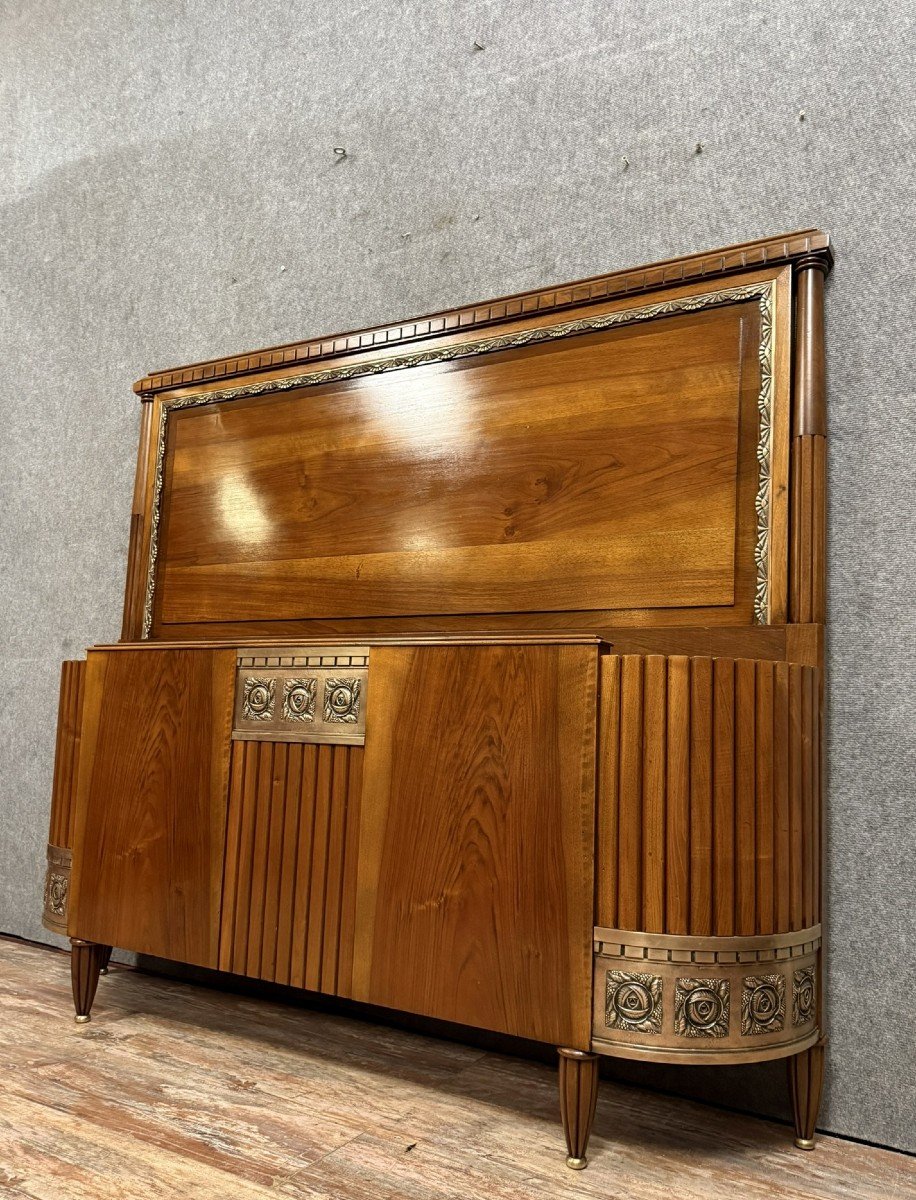 Art Deco Period Basket Bed In Walnut And Chiseled Bronze -photo-3