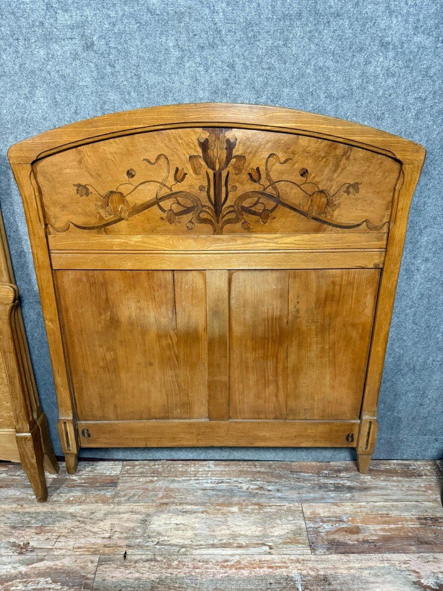 Nancy School: Pair Of Art Nouveau Period Marquetry Beds -photo-6