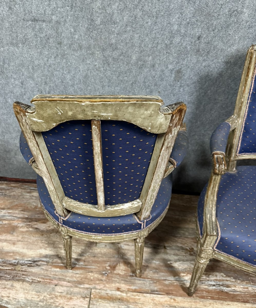 Paire De Fauteuils époque Louis XVI En Bois Laqué-photo-5