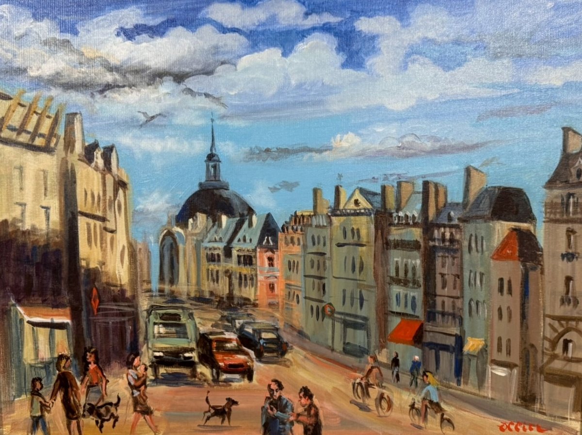 Ollier: Oil On Canvas Mounted On Panel, Animated View Of Paris -photo-1