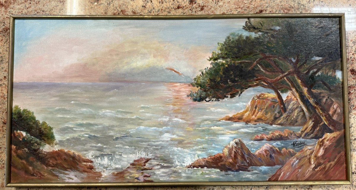 Leduc XXeme : Immense Tableau Vue Meditéranéenne Huile Sur Toile 