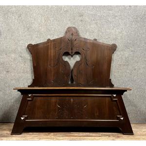 Rare Wedding Chest Bench XIXth Period Solid Oak With Brown Patina