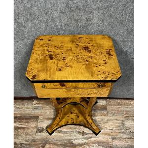 Charles X Style Ceremonial Table Or Sewing Table In Elm Burl 20th Century