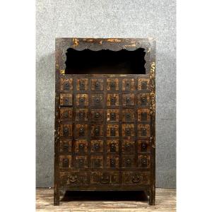 Chinese Apothecary's Cabinet 19th Century In Blackened Cypress