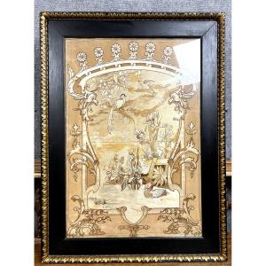 Large Embroidery Panel Signed J Pelasse And Dated 1906