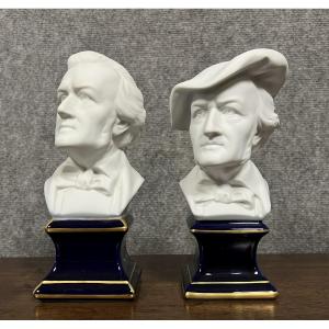 Camille Tharaud A Limoges : Paire De Statues En Biscuit Figurant Wagner
