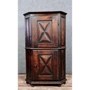 Rustic Louis XIII Style Corner Buffet In Solid Oak