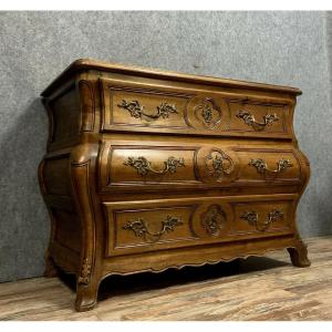 Curved Tomb Commode All Sides Louis XV Style In Solid Wood 
