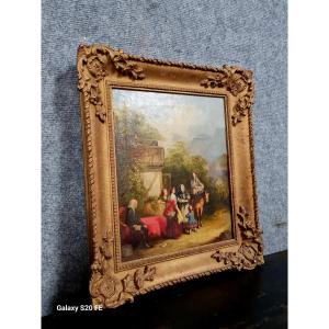 Flemish School From The 18th Century: Oil On Panel Depicting An Animated Bourgeois Scene