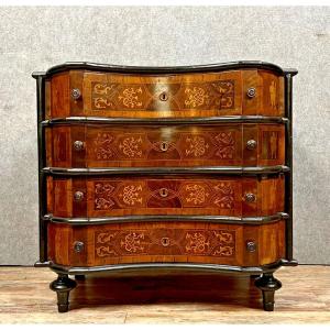 Baroque Louis XV Period Commode In Blackened Wood And Marquetry 