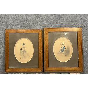 Warin 1874: Pair Of Watercolor Drawings Napoleon III Period Signed And Dated  