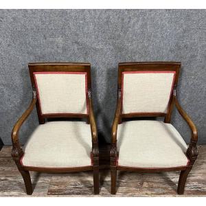 Pair Of Empire Period Office Armchairs In Mahogany 