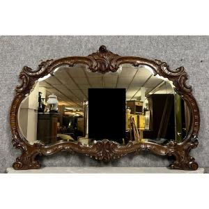 Important Louis XV Style Curved Mirror In Mahogany / 130cm  
