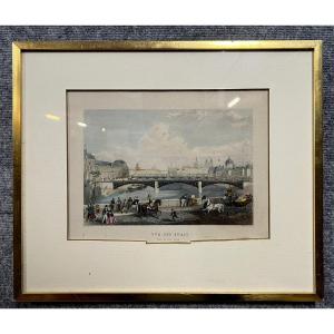 Vue De Paris / Vue Des Quais / Pont Royal / Lithographie Couleur 