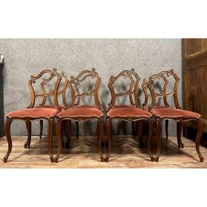 Series Of 8 Louis XV Rocaille Style “cle De Sol” Chairs In Walnut