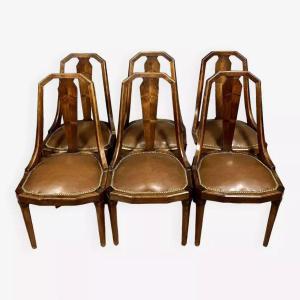  Series Of 6 "gondola" Armchairs In Mahogany Art Nouveau Period 