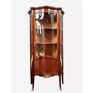 Curved Showcase Bookcase In Louis XV Style Marquetry
