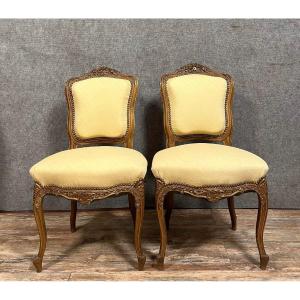 Pair Of Louis XV Style Chairs In Solid Walnut Around 1850 