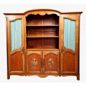 Very Large Louis XV Style Bookcase In Marquetry 