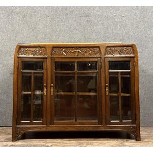 Vitrine époque Art Nouveau En Chêne Sculpté 